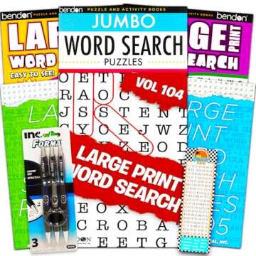 Large Print Word Search Books for Adults Super Set -- 6 Jumbo Word Find Puzzle Books with Large Print Plus Pens, and Bookmark (Over 800 Pages Total)