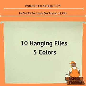 Bearly Trading Linen File Storage Box Includes 10 A4 Hanging Files - Collapsible Easy Filing Organizer with Lid - Steel Glides Fit Perfectly (A4 / Letter Size)