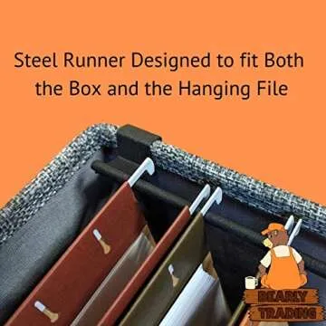 Bearly Trading Linen File Storage Box Includes 10 A4 Hanging Files - Collapsible Easy Filing Organizer with Lid - Steel Glides Fit Perfectly (A4 / Letter Size)