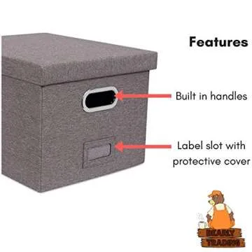 Bearly Trading Linen File Storage Box Includes 10 A4 Hanging Files - Collapsible Easy Filing Organizer with Lid - Steel Glides Fit Perfectly (A4 / Letter Size)