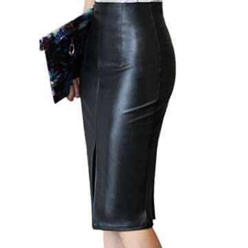 RAMISU Faux Leather Pencil Skirt High Waist Split Lady's Half Body Midi Hip Skirt 8017 XXL Black