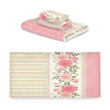 Bath Towels Set,Pink Floral Polka Dots Neutral Striped Combo Vintage Shabby Chic Flower Lace Pattern,Luxury Set of 3 Towels,1 Bath Towel,1 Hand Towel,1 Washcloth,Absorbent Soft Quick Dry Towel