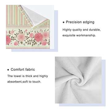 Bath Towels Set,Pink Floral Polka Dots Neutral Striped Combo Vintage Shabby Chic Flower Lace Pattern,Luxury Set of 3 Towels,1 Bath Towel,1 Hand Towel,1 Washcloth,Absorbent Soft Quick Dry Towel