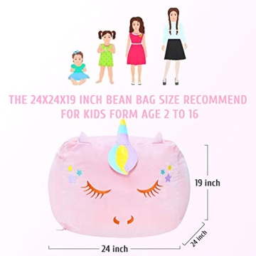 Unicorn Stuffed Animal Toy Storage, Bean Bag Chair Cover ONLY, Velvet Extra Soft Organization Replace Mesh Hammock for Kids Blankets Towels Clothes Home Supplies Pink