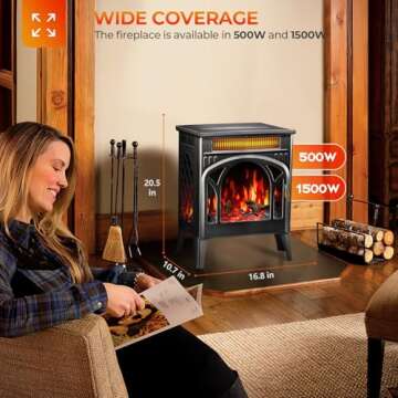 R.W.FLAME Electric Fireplace Heater 17" with Remote Control, Cathedral Stylish, Different Flame Effe...