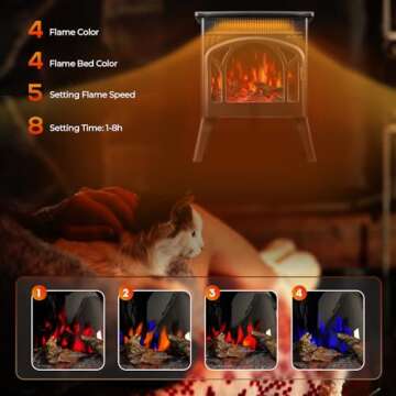 R.W.FLAME Electric Fireplace Heater 17" with Remote Control, Cathedral Stylish, Different Flame Effects and Log Set Colors, Adjustable Brightness and Heating Mode, Overheating Safe Design