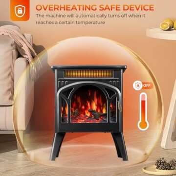R.W.FLAME Electric Fireplace Heater 17" with Remote Control, Cathedral Stylish, Different Flame Effects and Log Set Colors, Adjustable Brightness and Heating Mode, Overheating Safe Design