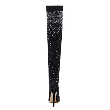 Stylish Rhinestone Thigh High Heeled Boots for Women