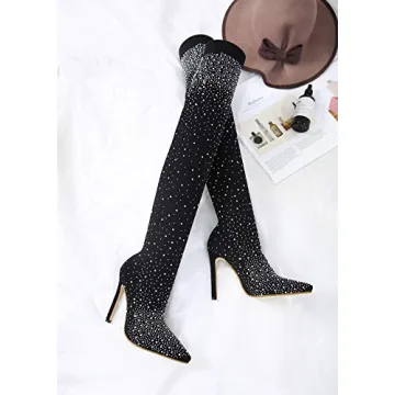 Stylish Rhinestone Thigh High Heeled Boots for Women