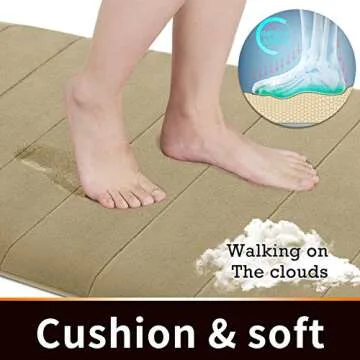Yimobra Memory Foam Bath Mat Rug, 24 x 17 Inches, Comfortable, Soft, Non-Slip, Super Absorbent, Quick Drying Bathroom Rug for Floor, Tub & Shower, Machine Washable, Thick, Pale Khaki