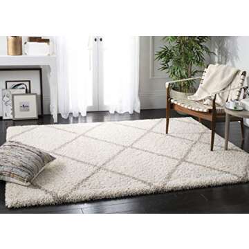SAFAVIEH Hudson Shag Collection Area Rug - 8' x 10', Ivory & Beige, Modern Trellis Design, Non-Shedd...