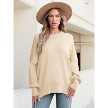 ANRABESS Women Fall Oversized Ribbed Knit Pullover