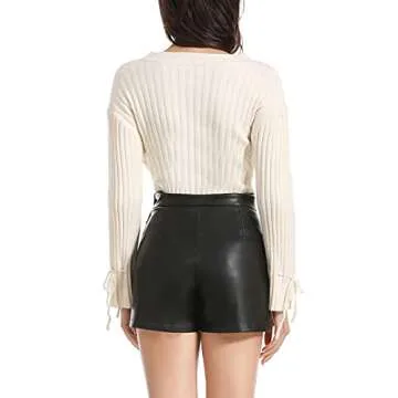 Everbellus Casual Wide Leg Shorts for Womens High Waisted Faux Leather Shorts Black Medium