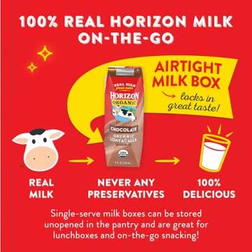 Horizon Organic Shelf-Stable 1% Low Fat Milk Boxes, Chocolate, 8 fl oz, 12 Pack
