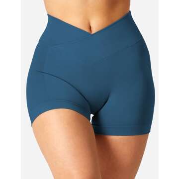 YEOREO Workout Gym Shorts Women Sport Scrunch Butt Lifting 3.5" Seamless V Waist Amplify Shorts Peacock Blue Small