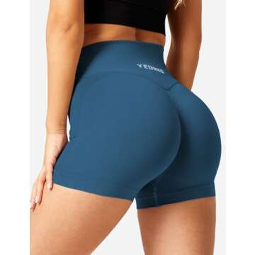 YEOREO Workout Gym Shorts Women Sport Scrunch Butt Lifting 3.5" Seamless V Waist Amplify Shorts Peacock Blue Small