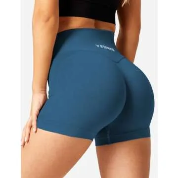 YEOREO Workout Gym Shorts Women Sport Scrunch Butt Lifting 3.5" Seamless V Waist Amplify Shorts Peacock Blue Small