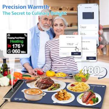 Electric Food Warming Mat for Buffet: Smart Food Warmer with App Control - Silicone Heating Mat for Food Portable Warming Trays for Parties to Keep Warm Heating Tray Gifts for Mom Mother Women