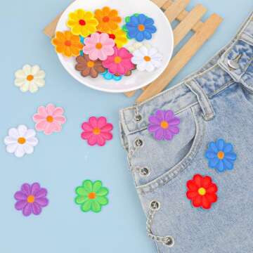TIESOME 24PCS Sunflower Iron On Patches, Floral Clothing Repair Applique Aesthetics Embroidery Applique Patches 12 Colors Iron on Patches Sew On Embroidery Applique Patch