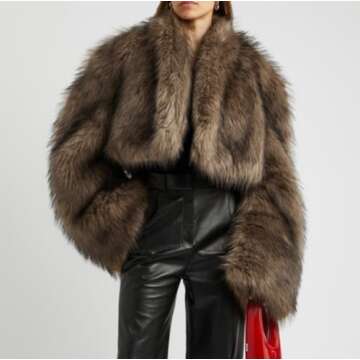 Tinhulf Fashion Fluffy Warm Faux Fur Coat Overcoat Fur Winter Jacket Outwear Sweater Loose Long Slee...