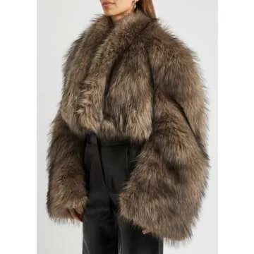 Tinhulf Fashion Fluffy Warm Faux Fur Coat Overcoat Fur Winter Jacket Outwear Sweater Loose Long Sleeve