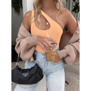 Stylish One Shoulder Thong Bodysuit for Women