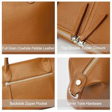 DORIS&JACKY Women Genuine Leather Top Handle Bag Premium Large Capacity Tote And Shoulder Purse (Brown)