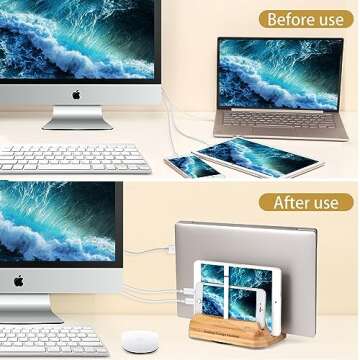Muchly Vertical Laptop Stand - Bamboo Organizer for All Devices