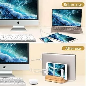 Muchly Vertical Laptop Stand - Bamboo Organizer for All Devices