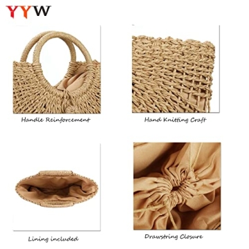 YYW Straw Beach Bag - Hand-woven Summer Tote for Women