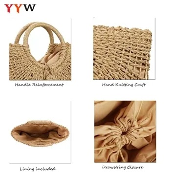 YYW Straw Beach Bag - Hand-woven Summer Tote for Women