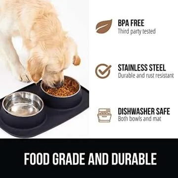 Durable GORILLA GRIP Dog and Cat Bowls with Mat Set