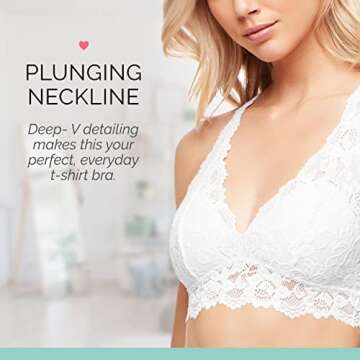 Mia Lace Bralette for Women, Unpadded and Unlined Wireless Bra, Perfect Racerback Everyday Lingerie (Small, White)