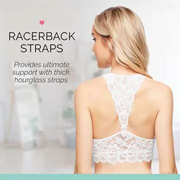 Mia Lace Bralette for Women, Unpadded and Unlined Wireless Bra, Perfect Racerback Everyday Lingerie (Small, White)