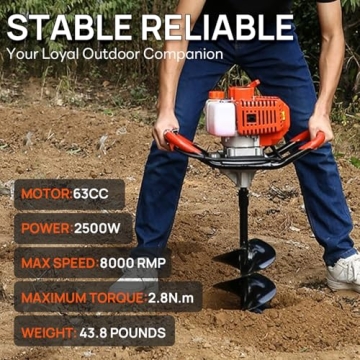 DC HOUSE 63cc Gas Powered Auger for Easy Digging Tasks