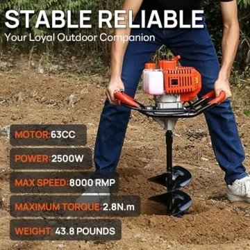 DC HOUSE 63cc Gas Powered Auger for Easy Digging Tasks