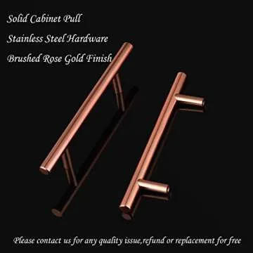 NIZADO -3-1/2" Cabinet Handles Solid Stainless Steel Drawer Pulls Brushed Rose Gold Finish,5 Pack-Kitchen Cabinet Pulls Furniture Hardware Modern T Bar,Diameter 10mm(2/5 Inch), Hole Centers:90mm
