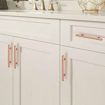 NIZADO -3-1/2" Cabinet Handles Solid Stainless Steel Drawer Pulls Brushed Rose Gold Finish,5 Pack-Kitchen Cabinet Pulls Furniture Hardware Modern T Bar,Diameter 10mm(2/5 Inch), Hole Centers:90mm