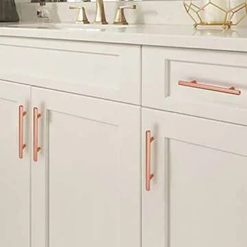 NIZADO -3-1/2" Cabinet Handles Solid Stainless Steel Drawer Pulls Brushed Rose Gold Finish,5 Pack-Kitchen Cabinet Pulls Furniture Hardware Modern T Bar,Diameter 10mm(2/5 Inch), Hole Centers:90mm