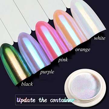 PrettyDiva Iridescent Nail Powder - Mermaid Nails Powder Aurora Powder Chameleon Pigment for Nails, White Iridescent Mica Powder Unicorn Chrome Nails Powder for Nail Art
