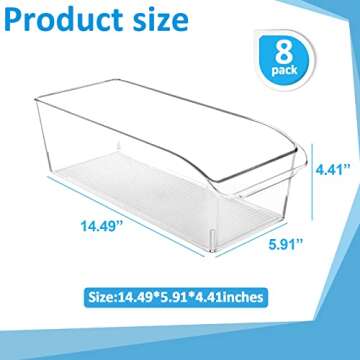 Refrigerator Organizer Bins, HERKKA 8 Pack Clear Plastic Food Organizers with Handles for Freezer, C...