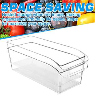 Refrigerator Organizer Bins, HERKKA 8 Pack Clear Plastic Food Organizers with Handles for Freezer, Cabinet, Countertops, Fridge, Kitchen Pantry Organization and Storage, BPA Free