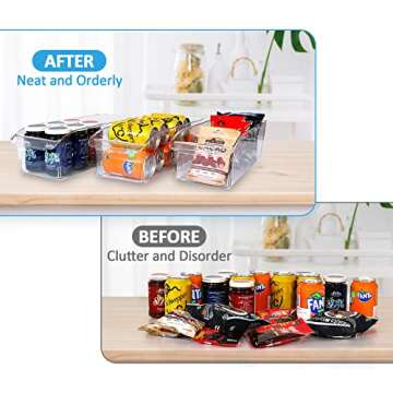 Refrigerator Organizer Bins, HERKKA 8 Pack Clear Plastic Food Organizers with Handles for Freezer, Cabinet, Countertops, Fridge, Kitchen Pantry Organization and Storage, BPA Free