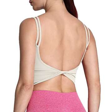 Aoxjox Women's Workout Sports Bras Fitness Padded Backless Yoga Crop Tank Top Twist Back Cami (Mink, Medium)