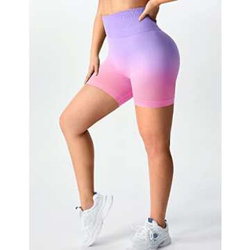 YEOREO Women Seamless Scrunch Workout Shorts High Waisted Booty Lifting Gym Yoga Shorts Ombre Pink M