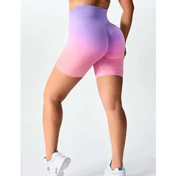 YEOREO Women Seamless Scrunch Workout Shorts High Waisted Booty Lifting Gym Yoga Shorts Ombre Pink M