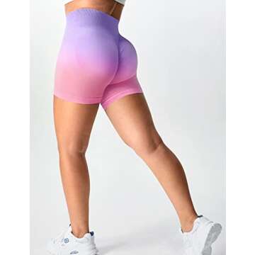 YEOREO Women Seamless Scrunch Workout Shorts High Waisted Booty Lifting Gym Yoga Shorts Ombre Pink M