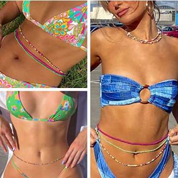 RLMOON 31Inch Waist Beads for Women Layered Belly Bead Chain African Body Chain Waist Beads Beach Colorful Waist Jewelry for Women（8PCS)