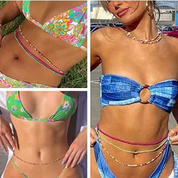 RLMOON 31Inch Waist Beads for Women Layered Belly Bead Chain African Body Chain Waist Beads Beach Colorful Waist Jewelry for Women（8PCS)