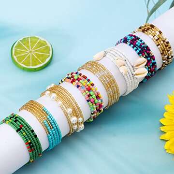 RLMOON 31Inch Waist Beads for Women Layered Belly Bead Chain African Body Chain Waist Beads Beach Colorful Waist Jewelry for Women（8PCS)